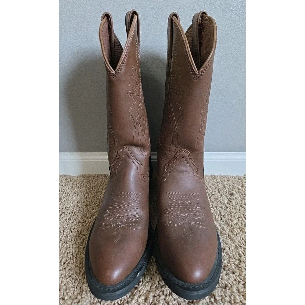 EUC Justin Basic Boots JB1100 | Men's Size 9D | Brown Leather Boots Ranch Cowboy
